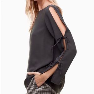 Aritzia Pozzi Tie Black Long Sleeve Blouse